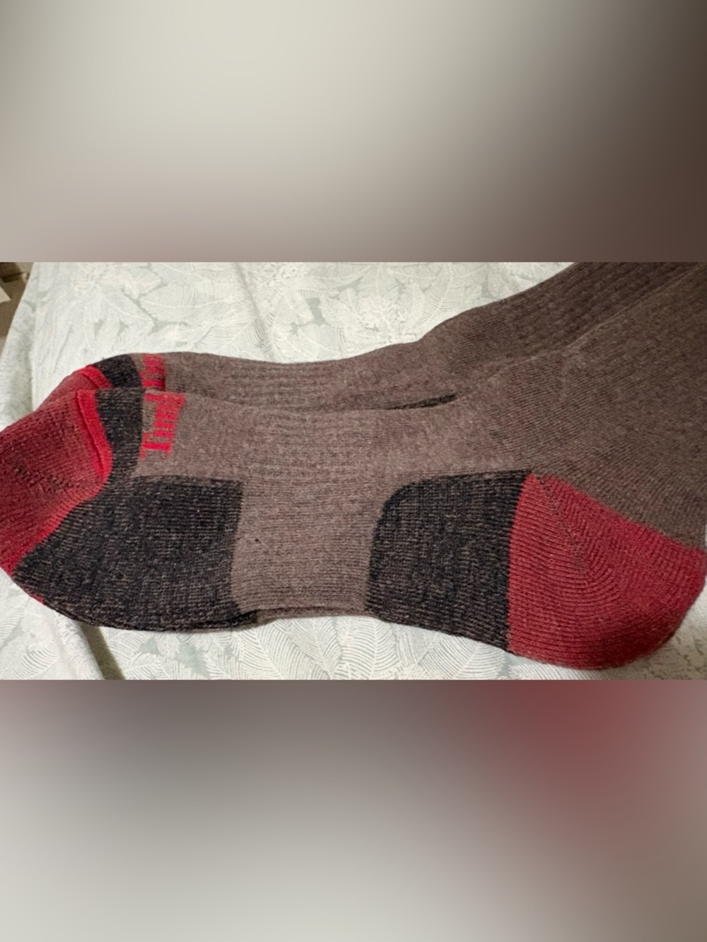 Timberland Brown Crew Socks with Red and Black Accents - Picture 2 of 5